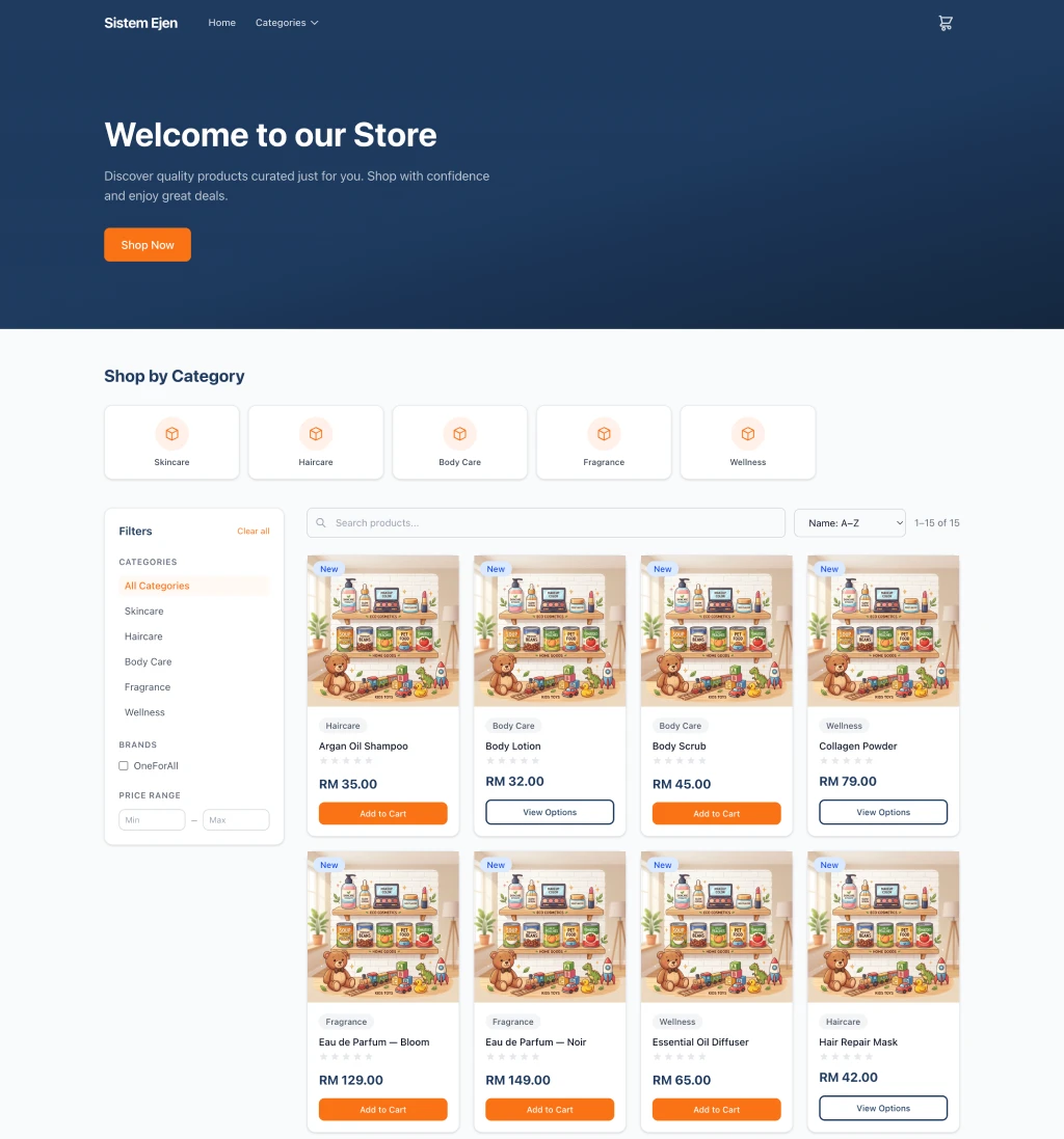 Online Shop + Referral Link Setiap Ejen