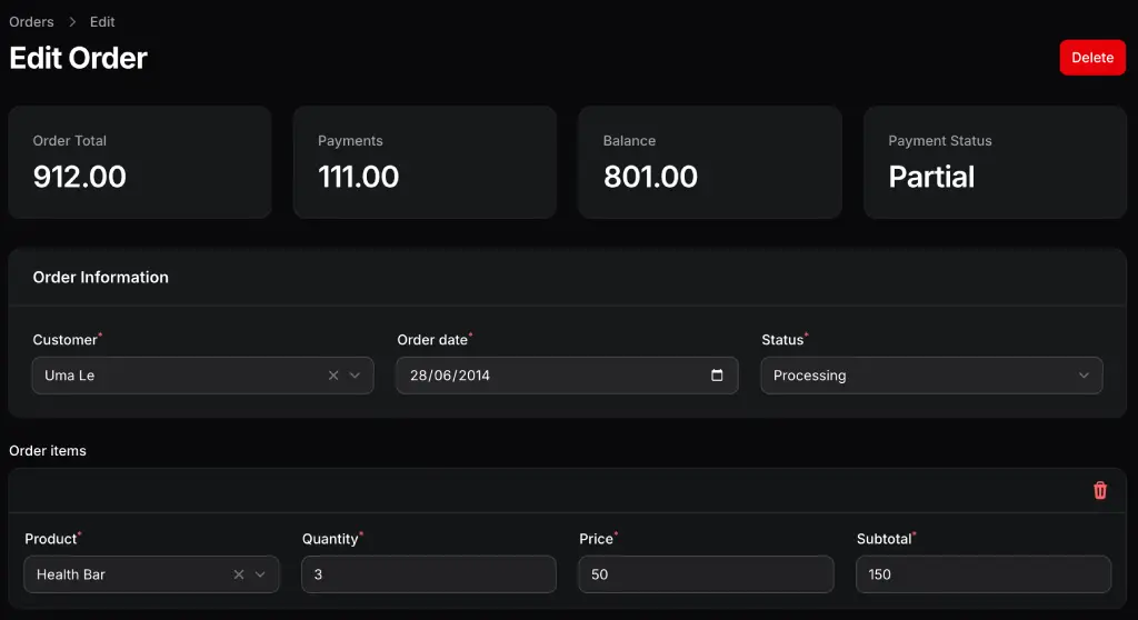 sistem ERP - urus order
